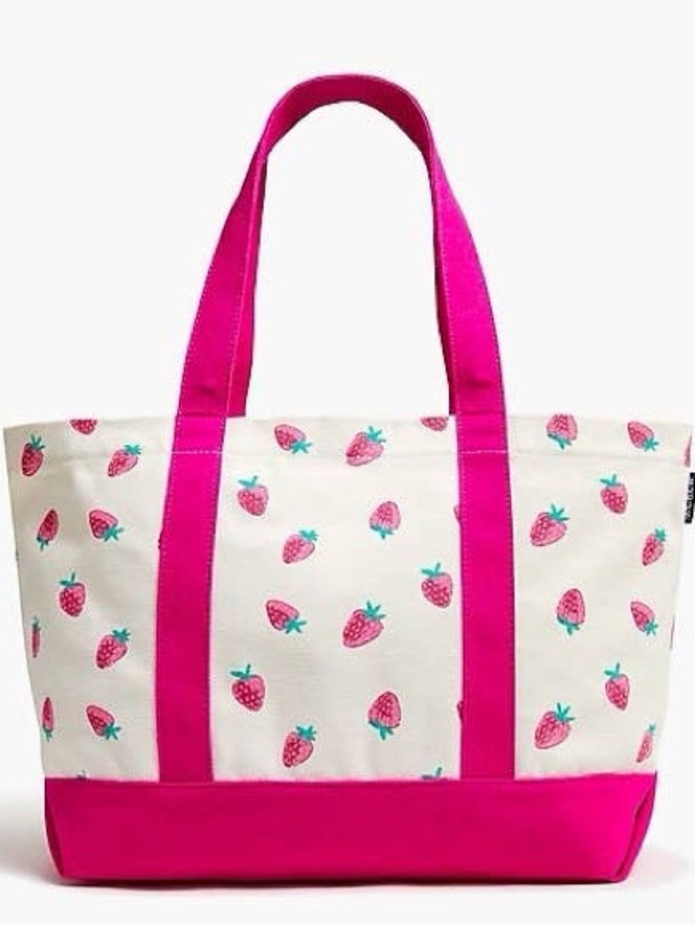 J. Crew Cream Tote Bag with Hot Pink Handles and Strawberry Print NWT/NEW